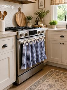 Plaid Ruffled Oven Door Curtain, Farmhouse Style Checkered Stove Handle Curtain With Tie Rope, Country Style Scalloped Edge Kitchen Decor Curtain, Washable Small Window Curtain, Suitable For Oven, Cabinet, Open Cabinet And Small Window, Farmhouse Style Kitchen Home Decor - Ruffled Edge - View 7