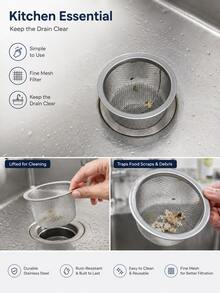 2pcs Stainless Steel Kitchen Sink Strainer Basket, Fine Mesh Drain Filter, Filters Food Residue And Debris, Rust-Proof Reusable, Easy To Clean, Suitable For Daily Use Kitchen Sink Filter - Multiple Styles - View 9