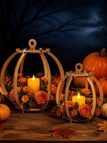 5/2/1pc Wooden Lantern Decorative Empty Frame, Candle Holder Aromatherapy Tray, Restaurant Living Room Tabletop Atmosphere Decor Ornament, Holiday Photo Backdrop Prop (Candles And Flowers Not Included), Housewarming Gift Holiday Party Gift - Multi-color - View 1