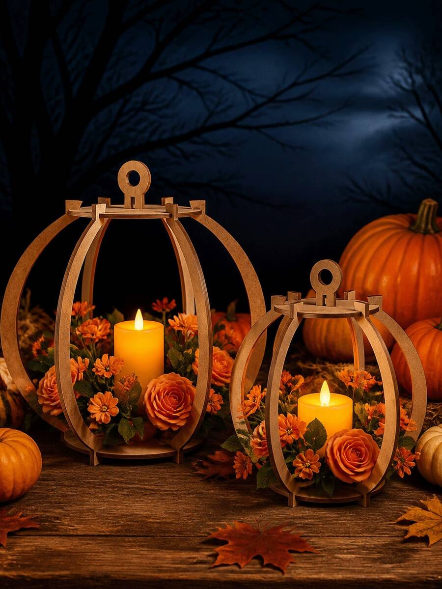 5/2/1pc Wooden Lantern Decorative Empty Frame, Candle Holder Aromatherapy Tray, Restaurant Living Room Tabletop Atmosphere Decor Ornament, Holiday Photo Backdrop Prop (Candles And Flowers Not Included), Housewarming Gift Holiday Party Gift - Multi-color - View 1