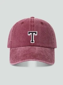 1pc Customized A-Z Letter Washed Vintage Baseball Cap, Burgundy Soft Top Dad Hat, Spring/Autumn Unisex Streetwear Y2K Retro - Burgundy - View 25