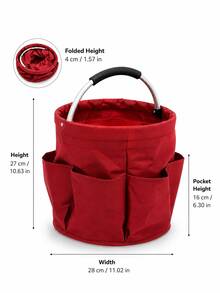 1pc Rustic Solid Color Gardening Tool Storage Bag, Round Bucket Shape With 6 Side Pockets And Thickened Metal Handle, Foldable Oxford Cloth Organizer, Large Capacity Home & Garden Storage Bag - A - View 23