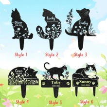 1pc Customized Cat Memorial Gift, Personalized Cat Memorial Keepsake, Metal Grave Marker, Cat Garden Decor, Condolence Gift, Pet Memorial Stake, Yard Decoration - Black - View 2