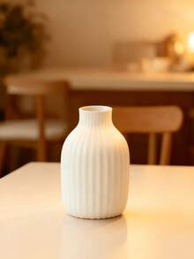 1pc Modern Vertical Textured Vase Minimalist Tabletop Flower Vase Decor - Multicolor - View 9