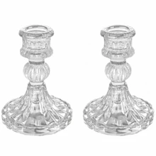 4 Clear Glass Candlestick Holders, Vintage Embossed Crystal Glass Candlesticks, Candlestick Set, Crystal Taper Candle Holders, For Dining Table, Wedding, Party, Church Decor, Home Decor - A-Transparent - View 9