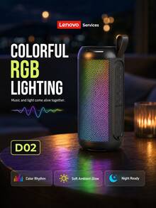 Lenovo D02 Portable Wireless Bluetooth Speaker With RGB Lighting, Carry Loop, Multi-Function Controls, TF Card, AUX & USB Support - View 2