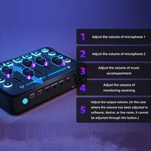 Gaming Audio Mixer, Rechargeable Audio Interface RGB PC Mixer With XLR Microphone Input, Independent Control, Volume Slider, Mute Button, 48V Phantom Power, Suitable For Podcast/Recording (1800mAh Battery) - View 10