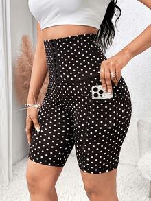 1pc Women's Geometric Print Button Front High Waist Tight Shorts, Motorcycle Shorts, Summer Shorts, Sports Pants Gym Workout - Black - View 2