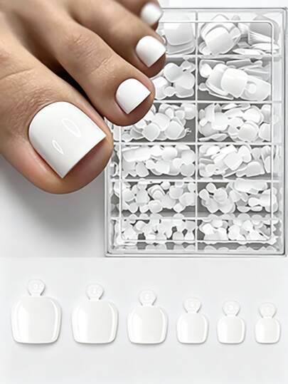 240 Fake Toenail Pieces, 12 Sizes, White Full-Cover Fake Toenail Pieces, Press-On, Salon-Grade Toenail Extension Design, Artificial Acrylic Nail Products