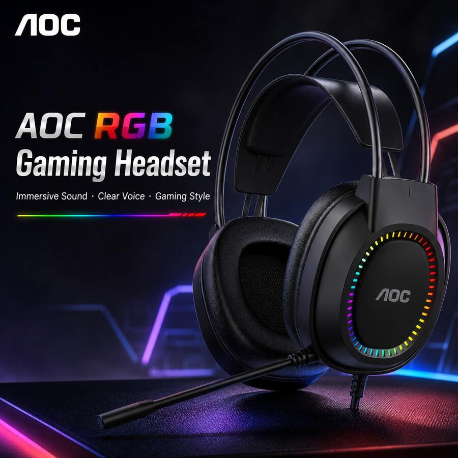 AOC 1pc Lenovo Professional Bluetooth Headphones 40mm Large Dynamic Driver HiFi Stereo Bluetooth 5.4 Wide Compatibility Breathable Soft Ear Cushions Comfortable Long-Term Wear Black