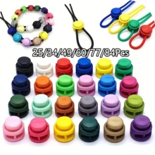 25/34/49/60/77/84Pcs Plastic Spring Buckles, Random Color Double Hole Round Sliders, Elastic Drawstring Locks, Suitable For Camping, Hiking, Backpack Shoelaces, DIY Rope Ends And Clothing Accessories - Multicolor - View 2