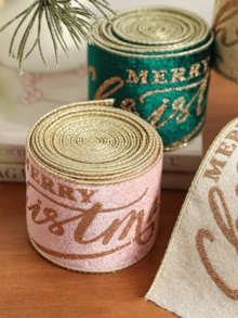 Velvet Christmas Ribbon Elegant Wired Ribbon With Gold Glitter Merry Christmas Script Metallic Edge Double-Side Ribbon For Gift Wrapping Present Bows Tree Wreath DIY Craft Festive Holiday Party Decor Aesthetic - Multicolor - View 5