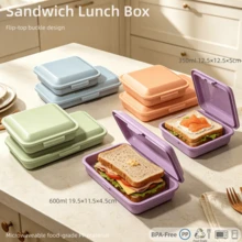 Macaron 4-Color Sandwich Bento Box, Flip Lid Snap Design, PP Material, Microwave & Dishwasher , Reusable Food Storage Container For Home, Kitchen Meal Prep, Picnic, School And Work - Multicolor - View 12