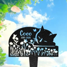 1pc Customized Cat Memorial Gift, Personalized Cat Memorial Keepsake, Metal Grave Marker, Cat Garden Decor, Condolence Gift, Pet Memorial Stake, Yard Decoration - Black - View 26