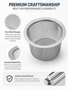 2pcs Stainless Steel Kitchen Sink Strainer Basket, Fine Mesh Drain Filter, Filters Food Residue And Debris, Rust-Proof Reusable, Easy To Clean, Suitable For Daily Use Kitchen Sink Filter - Multiple Styles - View 6