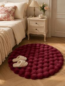 Soft Fluffy Rug Burgundy Area Round Rug,For Bedroom,Living Room,Study,Office,Washable & Non-Slip,Cute Rug,Living Room Rug,Bedroom Rugs,Bedside Rug,Faux Fur Rug,Decorative Rug,Faux Fur Rug,Bedroom Decor,Winter Decoration,Autumn Home Decor,Room Decor - Burgundy - View 2