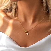 1pc Simple Vintage Initial Heart Pendants Gold Color Chain Stainless Steel Necklaces For Women - Yellow Gold - View 1