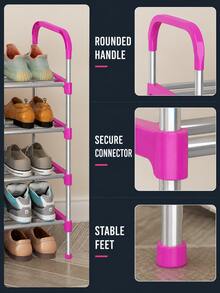 1pc Multi-Layer Steel Tube Shoe Rack, 3-4-5 Layers Adjustable Reinforced Sturdy Shoe Storage Organizer, With Handle, Space-Saving Portable, Suitable For Entryway, Bedroom, Dorm, Small Apartment, Mudroom, Closet, Garage, Home, Easy To Assemble - Pink - View 6