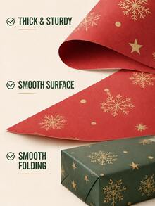 10pcs Christmas Wrapping Paper , Red Green Kraft Gift Wrap With Snowflake Tree And Reindeer Print, For Home Crafters And Gift Givers, Gift Box Packaging, Bow Making, Holiday Party And DIY Decor - Multicolor - View 6