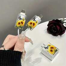 3pcs Painted Daisy/Expression Pattern Charger Cable Protector, 18/20W Transparent Anti-Break Charging Cable Protector, Compatible With Apple 15 Compatible With Iphone 14 Pro Max 13/12 - Multicolor - View 4