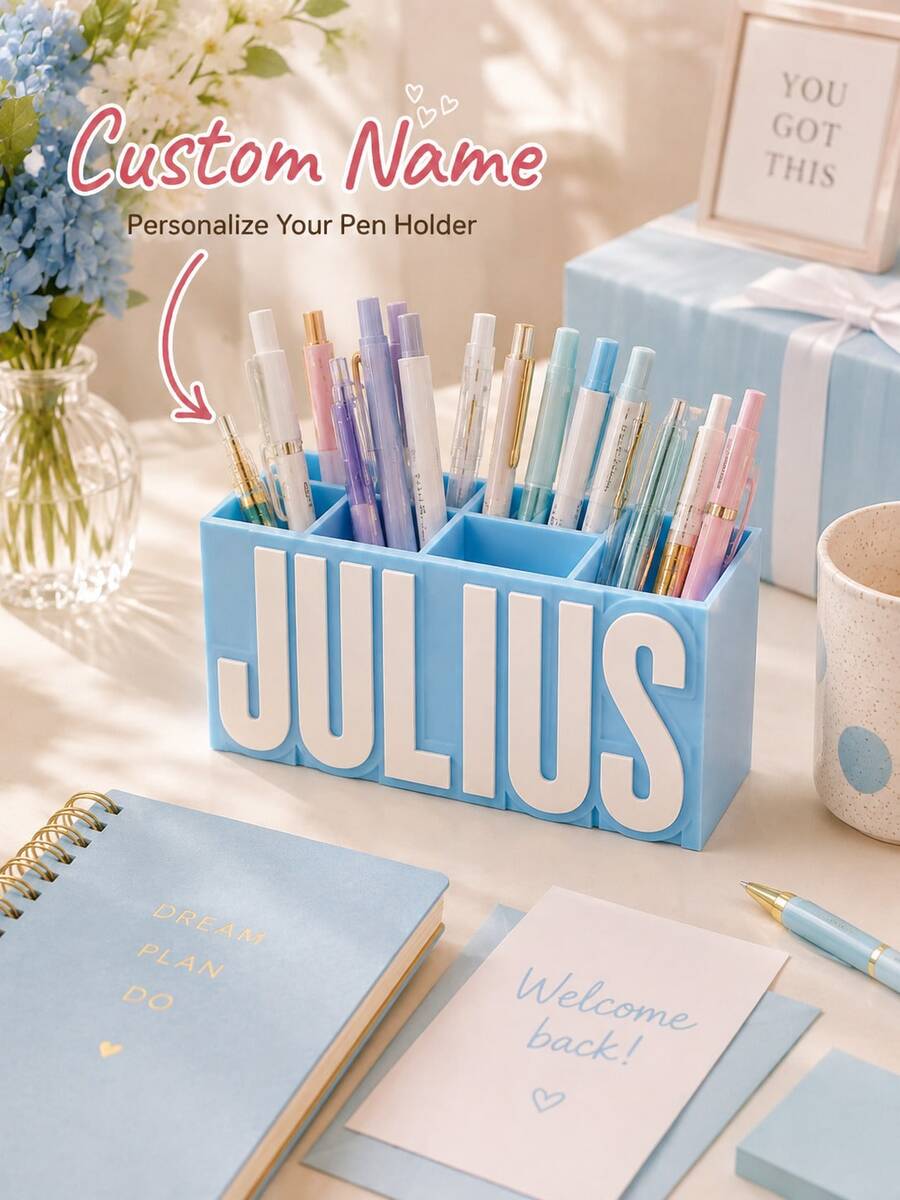 Personalized 3D Printed Pen Holder, Customized Desktop Organizer Rack, 3D Printed Material, Multiple Colors, Office Desk Decor, Study Corner Accessory - Multicolor - View 1