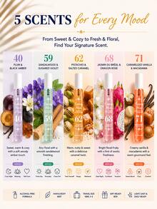 Conjunto de 5 Peças de Névoa de Fragrância para Cabelo e Corpo Sem Álcool, Spray Corporal Portátil de 10ml Tamanho de Viagem, Fragrância Feminina com Aroma Floral Frutado de Baunilha, Caixa de Presente - Multi Aromas - Visão 3