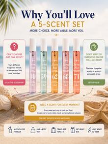 Conjunto de 5 Peças de Névoa de Fragrância para Cabelo e Corpo Sem Álcool, Spray Corporal Portátil de 10ml Tamanho de Viagem, Fragrância Feminina com Aroma Floral Frutado de Baunilha, Caixa de Presente - Multi Aromas - Visão 2