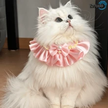 1pc Pet Peach Bobo Bandana Pet Bib Satin Bow Tie Pearl Princess Style Pet Accessory Ruffle Edge Cat Dog Universal - Multicolor - View 9