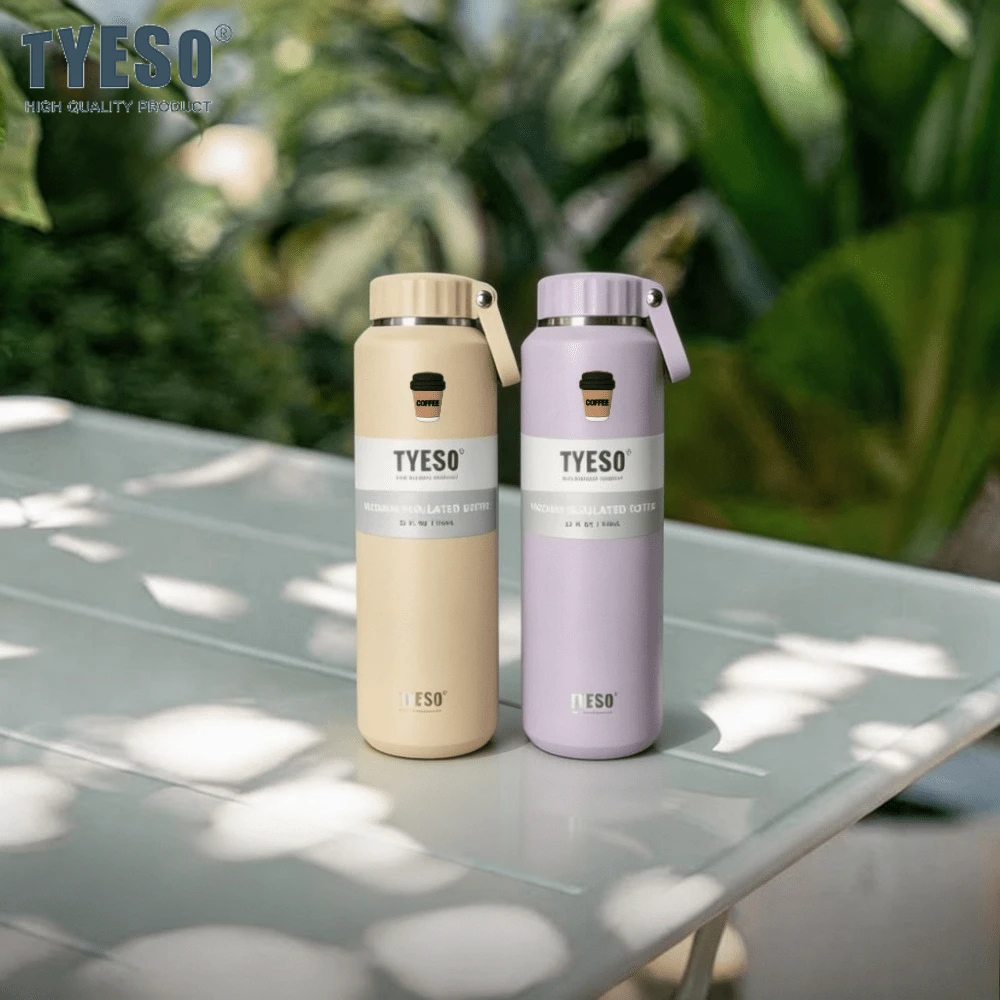 Tyeso 710ML Large Capacity Vacuum Insulated Bottle With Handle Easy Open Lid Sports Water Bottle Unisex Portable Insulated Mug For Outdoor Sports With Coffee Sticker - Multicolor - View 1