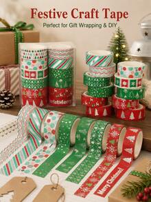 12 Rolls/Box Vintage Christmas Silver Foil Washi Tape, 1.5cm*5m Size Festive Tape Set, Perfect For Holiday Gift Wrapping, Card, Journal, And Scrapbook Decorations - Sets - View 9