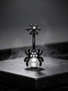 1pc Stainless Steel Dark Series Spider Belly Button Ring Piercing Jewelry Suitable For Daily Wear - Black - View 4