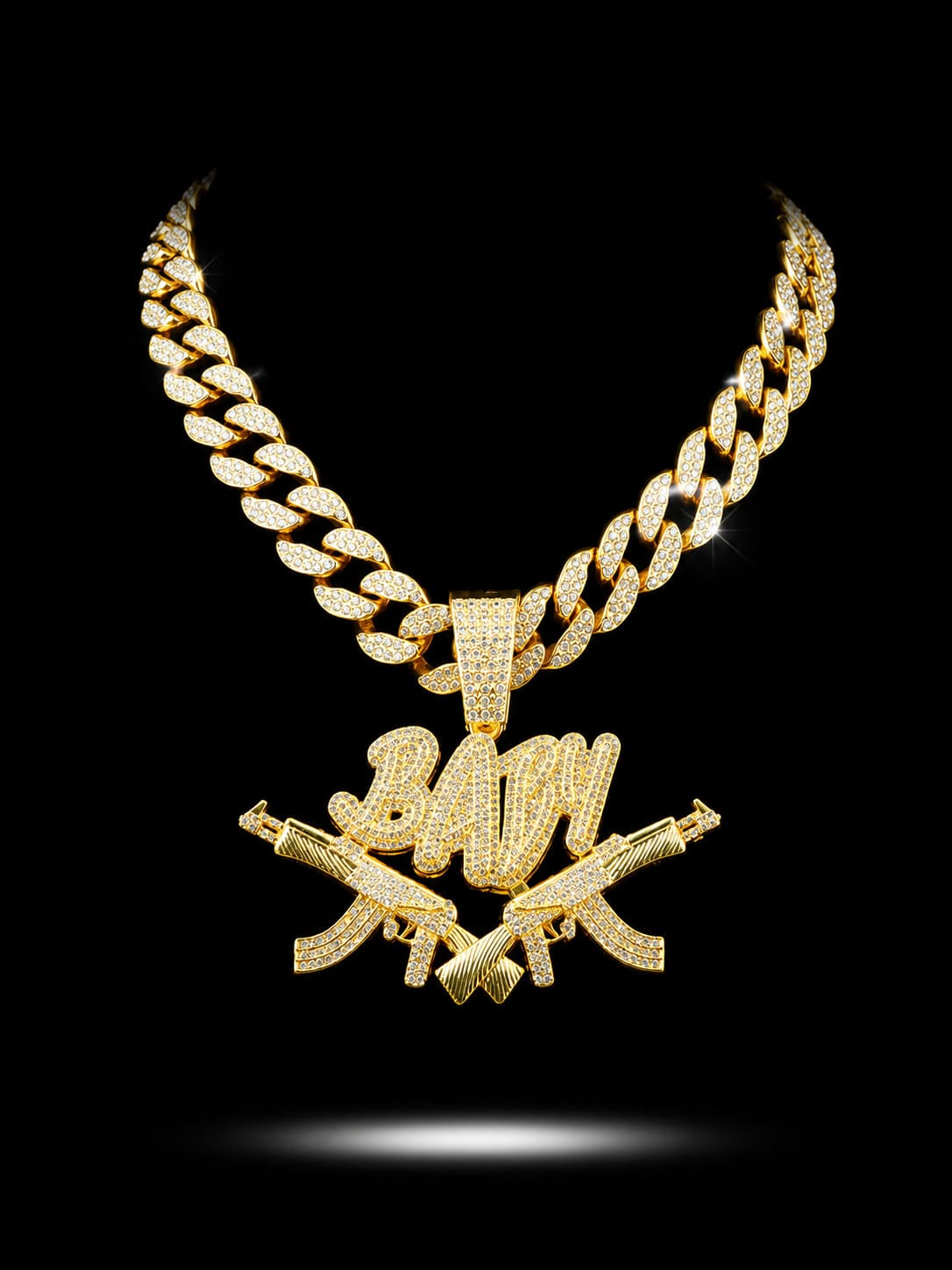 Hip Hop Full Rhinestone BABY Letter Pendant Necklace Men's Brand Cuban Chain Street Style Personalized Versatile Collarbone Chain Gift New Jewelry - BABY Double Gun Pendant - View 1