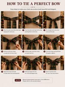 4pcs Christmas Scottish Plaid Chair Back Bowknot Ribbons, Red And Green Checkered Dining Chair Sashes, Wedding Banquet Holiday Party Bamboo Chair Decor - Multicolor - View 10