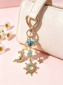 Bohemian Style Sun Moon Heart Keychain With Sparkling Stone Decoration, High-End Celestial Fashion Accessory Gift, Suitable For Daily Wear (Random Color And Style) - Multicolor - View 5