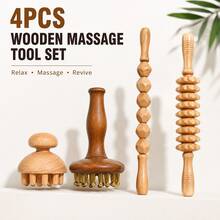 Wooden Massage Tool Set 4‑In‑1, Body Massage Roller Sticks, Scraping Board & Copper‑Tip Point Massager, Home Self‑Care Muscle Care Kit, Ideal Gift For Men Women - Apricot - View 1