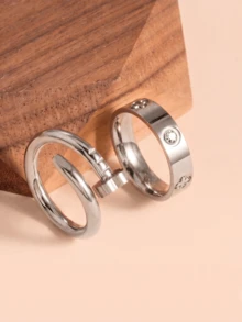 3pcs/Set 925 Silver Stainless Steel Women's Ring Set, Luxury Exquisite Floral Ring, Cross Ring, Full Zirconia Ring Set, Stackable Rings, 18K Stainless Steel Unisex Rings, Summer Rings, Size 6-10, Wedding Rings, Wedding Season Gift, Couple Jewelry, Waterproof, Non-Fading, Long-Lasting Color - Silver - View 3