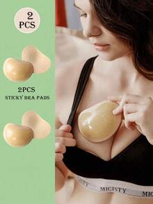 2pcs Women's Adhesive 3D Molded Breast Pads, Invisible Push-Up Design, Suitable For Autumn Dresses, Thin Tops, Wedding Dresses, Parties And Daily Wear, Satin Style Specially Designed For Women - Triangle - View 1