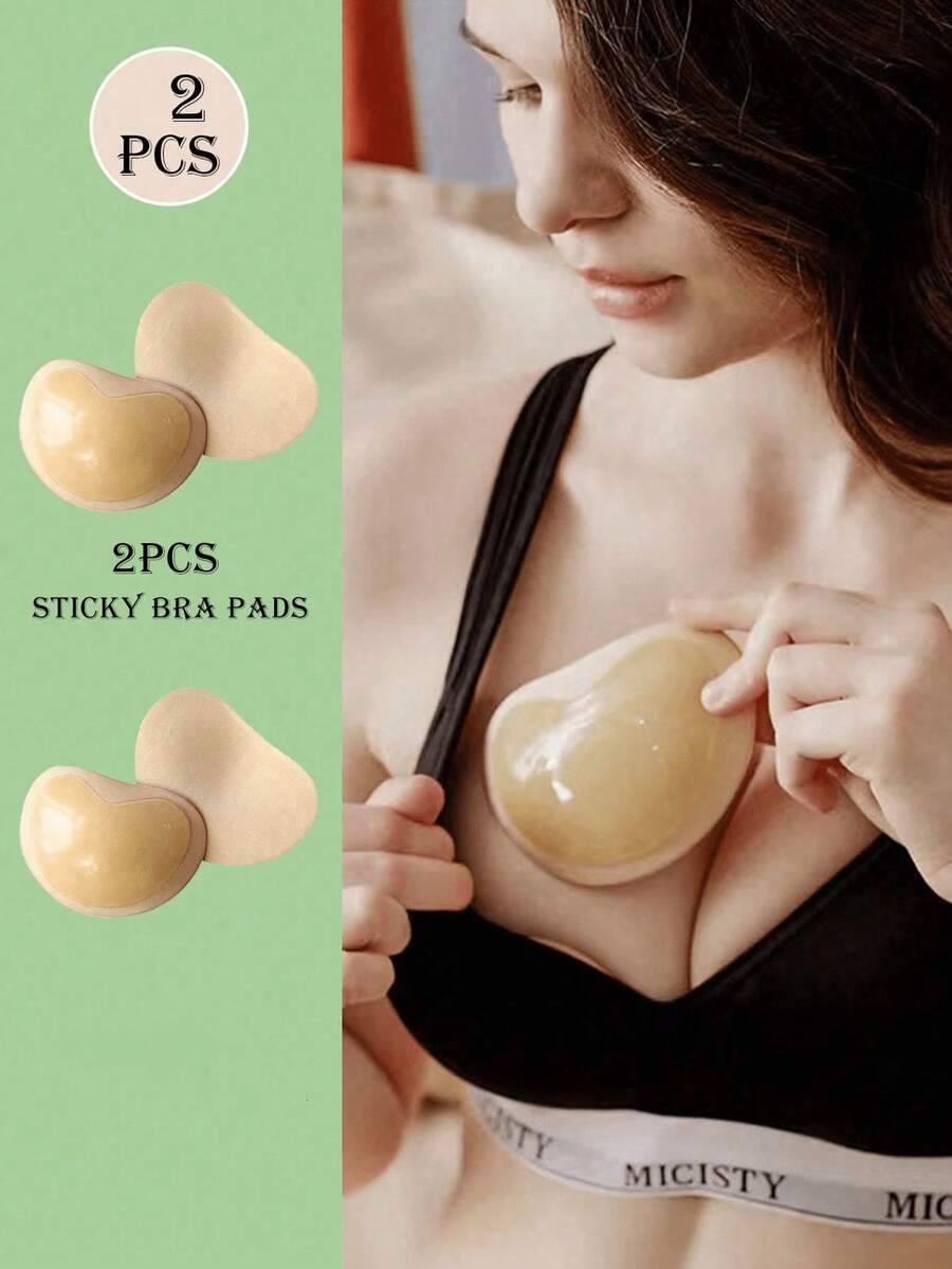 2pcs Women's Adhesive 3D Molded Breast Pads, Invisible Push-Up Design, Suitable For Autumn Dresses, Thin Tops, Wedding Dresses, Parties And Daily Wear, Satin Style Specially Designed For Women - Triangle - View 1