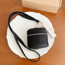 Women Small Neck Pouch, Litchi‑Grain PU Mini Cylinder Coin Purse, Portable Lipstick Earbud Storage Crossbody Bag - Multicolor - View 10