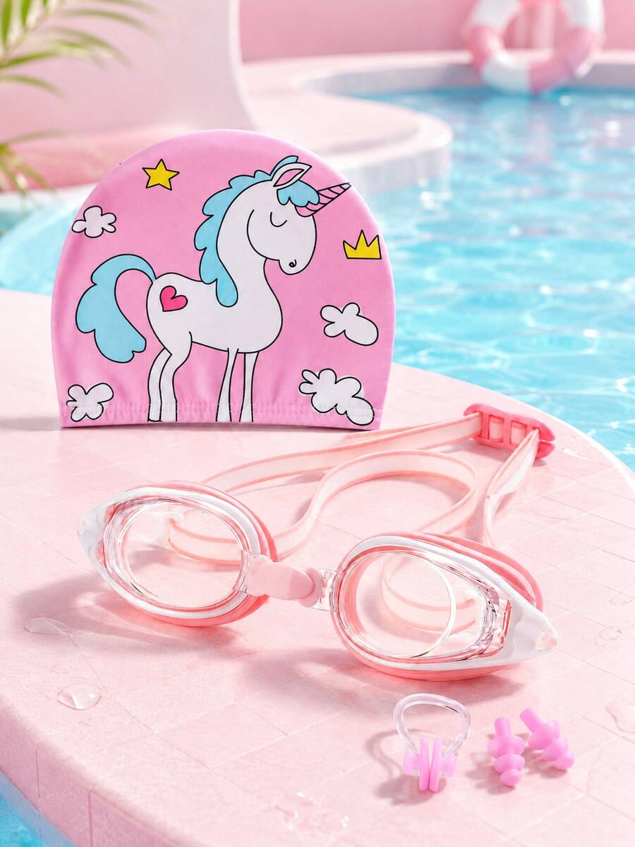 Kids Swimming Goggles Set, Transparent Adjustable Swim Glasses, Cartoon ...