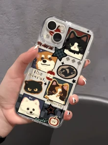1pc Space Cute Cartoon Cat & Dog Personalized Minimalist Anti-Drop Soft TPU Fashion Phone Case Full Coverage Anti-Fouling Protective Shell Compatible With Apple 18 17 16 15 14 13 12 11 Pro Max Air And Series - Multicolor - View 2