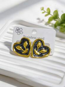 1/5 Pairs 304 Stainless Steel Oil-Drip Heart Tulip Stud Earrings, Hypoallergenic Non-Fading, Vintage Sweet Women's Commuter Accessory - Multicolor - View 2