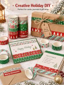 12 Rolls/Box Vintage Christmas Silver Foil Washi Tape, 1.5cm*5m Size Festive Tape Set, Perfect For Holiday Gift Wrapping, Card, Journal, And Scrapbook Decorations - Sets - View 7
