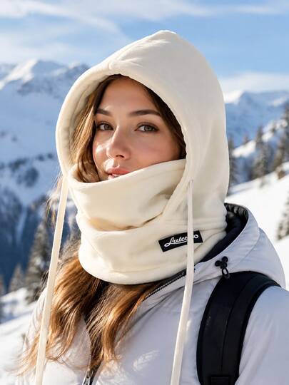 Unisex Solid Color Earflap Hat With Neck And Face Protection, Thermal-Lined Pullover Cap, Suitable For Outdoor Cycling, Skiing, Casual Daily Wear; Drawstring Tightening Design, Warm Headwear For Autumn/Winter Vacation