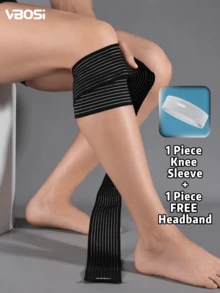 VBOSI 1 Piece Women Men Knee Support Strap With 1 Piece FREE Sports Headband, Breathable Elastic Wrap For Running, Fitness, Gym Workout, Hiking, Training & Daily Exercise - Multicolor - View 5