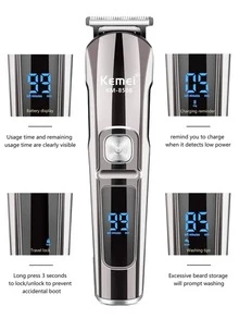 Kemei Set Alat Cukur Rambut Pria 6-in-1, Pemangkas Jenggot, Alat Cukur Listrik Tahan Air, Perlengkapan Perawatan Multifungsi, Cocok untuk Memangkas Rambut Wajah, Jenggot, Tubuh, Telinga, dan Hidung, Sempurna untuk Penggunaan Sehari-hari di Rumah dan Saat Bepergian - Perak - View 4