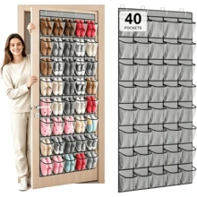 40 Pockets Over Door Shoe Organizer,Space-Saving Hanging Closet Storage,Large Capacity Breathable Fabric Hanging Shoe Rack For Men's&Women's Sneakers,Slippers,High Heels, Fits Apartment Dorm Room,Bedroom Closet,Halloween Gift Black - Multicolor - View 1