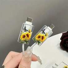 3pcs Painted Daisy/Expression Pattern Charger Cable Protector, 18/20W Transparent Anti-Break Charging Cable Protector, Compatible With Apple 15 Compatible With Iphone 14 Pro Max 13/12 - Multicolor - View 5
