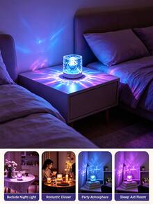 2026 Upgraded USB Powered Aurora Water Ripple Projection Smart Lamp, Rotating Multicolor Light Effects, Touch Control Color Changing Ice Crystal Cube Atmosphere Light, Bedroom Bedside Desktop Decoration Night Light, Room Dorm Romantic Lighting Ornament, No Battery, Style Atmosphere Lamp, Birthday Gift, Couple Gift, Christmas Gift - Ripple Effect Round Light - View 3