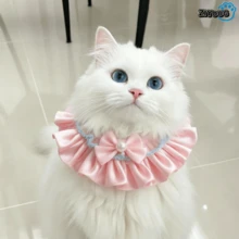 1pc Pet Peach Bobo Bandana Pet Bib Satin Bow Tie Pearl Princess Style Pet Accessory Ruffle Edge Cat Dog Universal - Multicolor - View 10